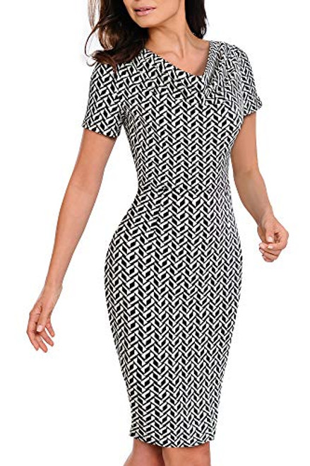 VELJIE Womens Cowl Neck Printed Wear to Work Party Dresses Geom8