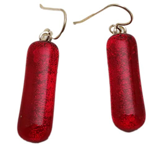 Stunning Bright Red Fused Dichroic Glass Sterling Silver Dangle Earrings N205