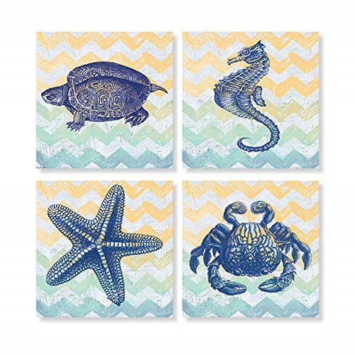Carson Chevron Sea Life Square House Coaster Set