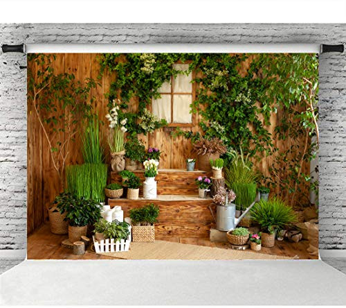 Bephtoer 7x5ft Spring Garden Decor Photography Backdrops Brown Wood Wall and Steps Flowers Background Photo Baby Shower Family Kids Backdrop Photocall Shooting