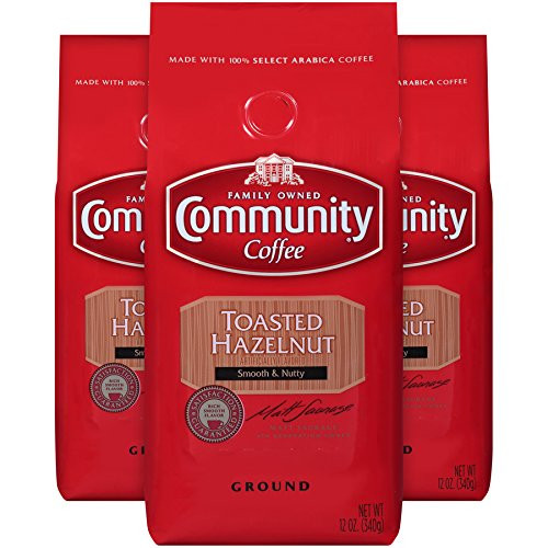 Community Coffee Toasted Hazelnut Flavored Medium Roast Premium Ground 12 Oz Bag (3 Pack), Medium Full Body Smooth Nutty Taste, 100% Select Arabica Coffee Beans Community Coffee Toasted Hazelnut Flavored Medium Roast Premium Ground 12 Oz Bag (3 Pack), Medium Full Body Smooth Nutty Taste, 100% Select Arabica Coffee Beans