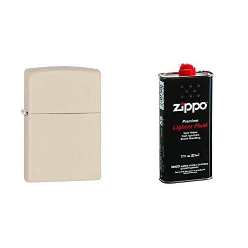 Zippo Pocket Lighter Cream Matte with 12 oz Lighter Fluid