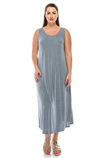 Jostar Womens Stretchy Long Tank Dress Large Grey