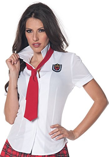 Underwraps Womens School Girl Fitted Shirt White Red Medium