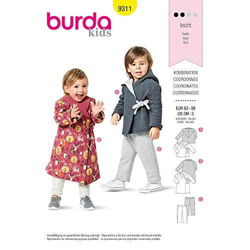 Burda Style Sewing Pattern 9311 - Toddlers Coordinates Coat or Jacket with Side Tie Pull-On Pants Size A  3M-6M-9M-12M-18M-2-3