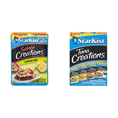 StarKist Salmon Creations Lemon Dill - 2.6 oz Pouch  Pack of 12   Packaging May Vary   and  Tuna Creations Variety Pack 4 - 2.6 oz pouch  Total 10.4 Oz   Packaging May Vary