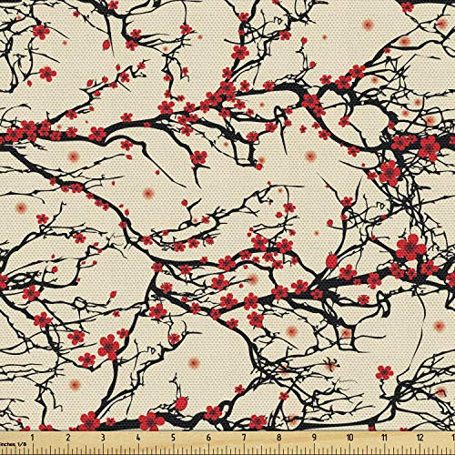 Ambesonne Cherry Blossom Fabric by The Yard Vivid Japanese Garden Tree Branches Nature Inspired Ornaments Decorative Fabric for Upholstery and Home Accents Beige Scarlet Black Ambesonne Cherry Blossom Fabric by The Yard Vivid Japanese Garden Tree Branches Nature Inspired Ornaments Decorative Fabric for Upholstery and Home Accents Beige Scarlet Black
