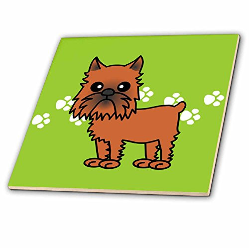 3dRose ct_31201_2 Cute Brussels Griffon Cropped Ears Green with Pawprints Ceramic Tile 6-Inch