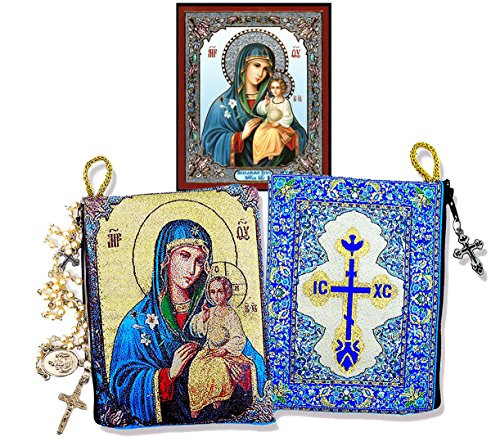 Mary Eternal Bloom Mini Icon With Cloth Tapestry Rosary Pouch Keepsake Holder 5 3 8 Inch