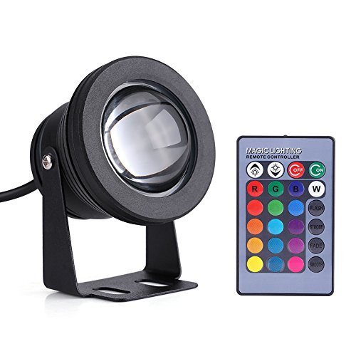 eecoo LED Underwater Light Spotlight Flood Lamp for Fountain Pond Garden Pool Landscape Outdoor Spot Light IP68 Waterproof Pond Aquarium Lamp 12V 10W Black