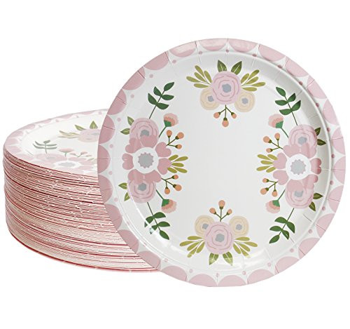 Disposable Plates - 80-Count Paper Plates, Vintage Floral Party Supplies for Appetizer, Lunch, Dinner, and Dessert, Bridal Showers, Weddings, 9 inches in Diameter