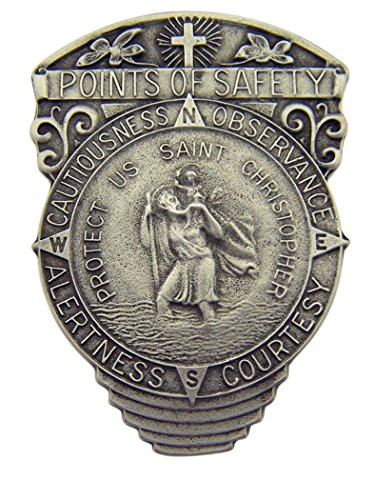 WJH Pewter Saint Christopher Points of Safety 4-Way Visor Clip 2 1 2 Inch