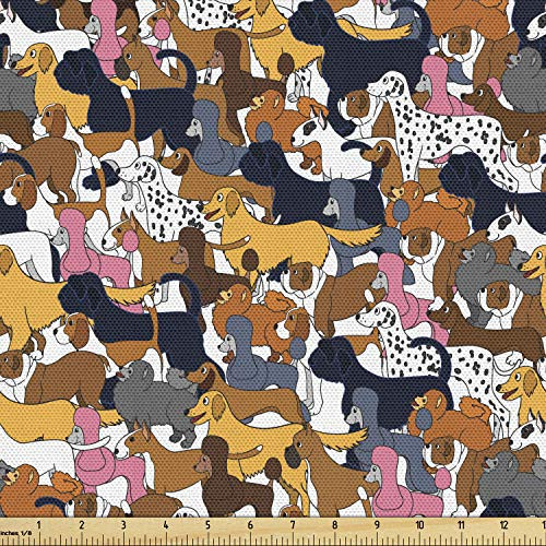 Lunarable Animal Fabric by The Yard Funky Avant Garde Dogs Crowd Vibrant Modern Animal Pets Puppy Design Decorative Fabric for Upholstery and Home Accents Multicolor