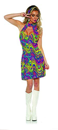 UNDERWRAPS Womens 1960s Black Light Reactive Hippie Dress-Glow Multi Extra Small