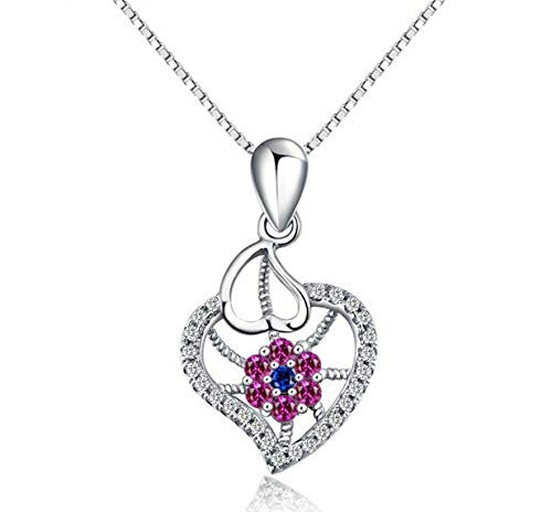 925 Sterling Silver Micro Pave CZ Crystal Heart Love Flower Pendant Necklace by GuruShop