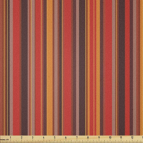 Ambesonne Geometric Fabric by The Yard Vertical Tiny and Thick Lines Striped Retro Style Graphic Pattern Artwork Stretch Knit Fabric for Clothing Sewing and Arts Crafts 1 Yard Red Brown