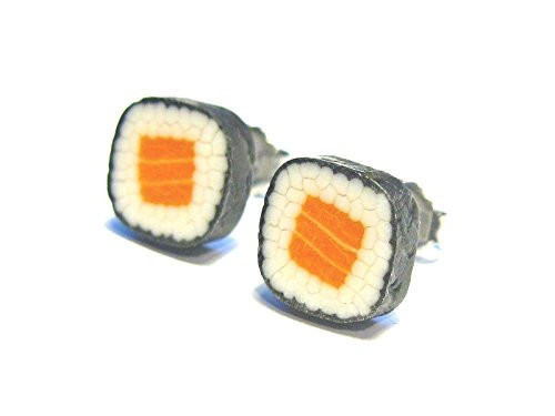 Salmon Roll Sushi Earrings - Tiny Food Jewelry