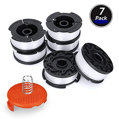 MiGaoMei Line String Trimmer Replacement Spool Compatible Black+Decker AF-100 String Trimmers,30ft 0.065" Replacement Spool Trimmer 6 Pack Autofeed Spool, 1 Pack Trimmer Cap,1 Pack Spring