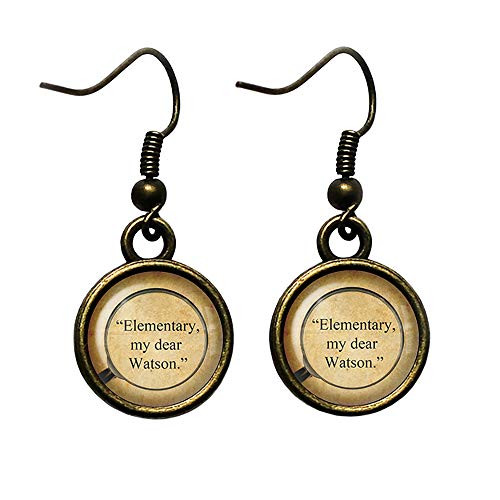 Sherlock Holmes Elementary my Dear Watson Magnifying Glass Antique Bronze Earrings
