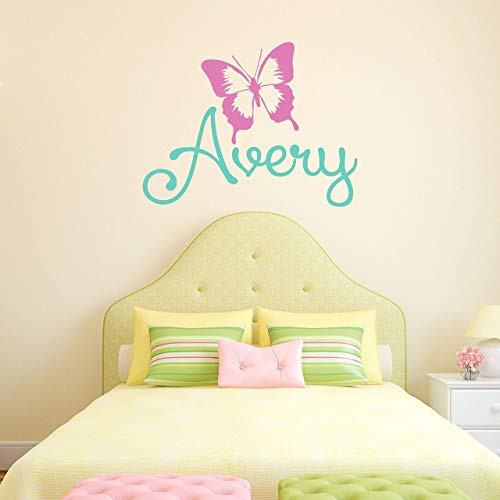 Custom Name Butterfly Nursery Wall Decal - Girls Personalized Name Butterflies Wall Sticker - Custom Name Sign - Custom Name Stencil Monogram - Baby Girl Nursery Room Wall Decor