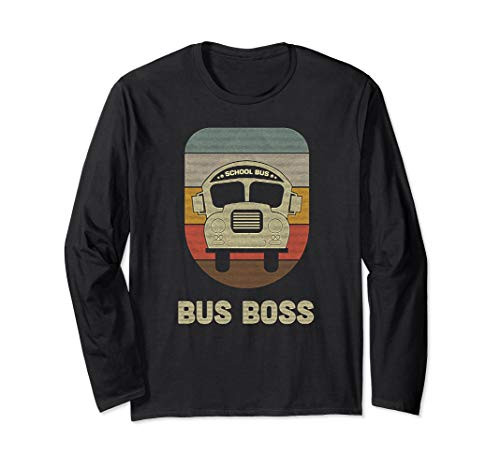 School Bus Driver Funny Bus Boss Vintage Design Logo Gift Long Sleeve T-Shirt