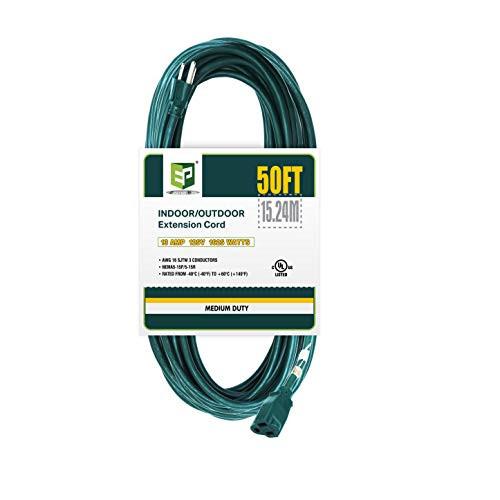 EP 50 Ft Outdoor Extension Cord-16 3 SJTW Durable Green Extension Cable with 16 Gauge 3 Prong Grounded Plug for Safety