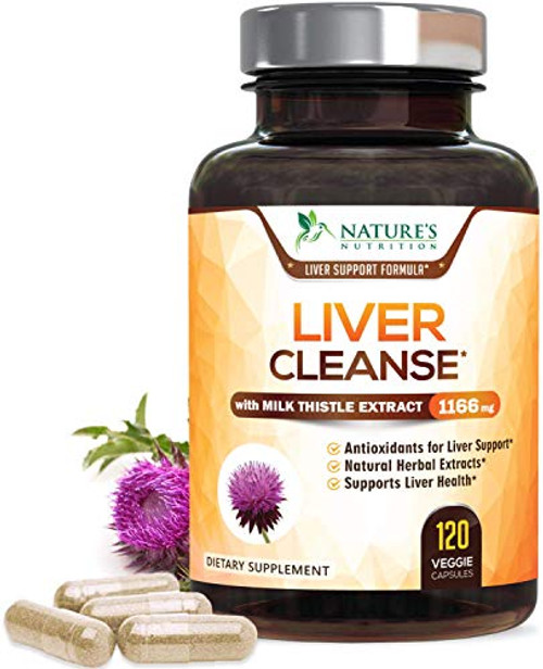 Gentle Liver Cleanse  and  Detox - Milk Thistle Extract Formula 1166mg - Natural Liver Support Supplement with 22 Herbs Silymarin Beet Artichoke Dandelion Chicory Root Made in USA - 120 Capsules