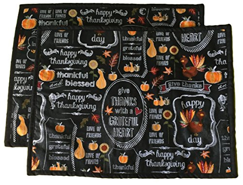 14 inch  x18 inch  Thanksgiving Fall Placemat - Set of 2 - Reversible Place Mats Chalkboard print