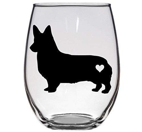 Corgi Dog Lover Gift Silhouette Pembroke Welsh Corgi - Premium 21oz Stemless Wine Glass