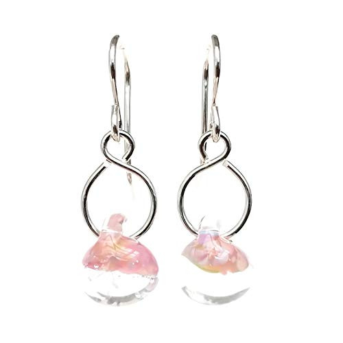 Mini Pink Glass Drop Earrings Sterling Silver