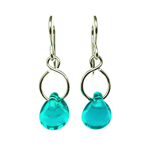 Mini Aqua Teal Glass Drop Earrings Sterling Silver