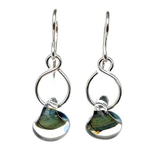 Mini Blue Green Swirled Glass Drop Earrings Sterling Silver