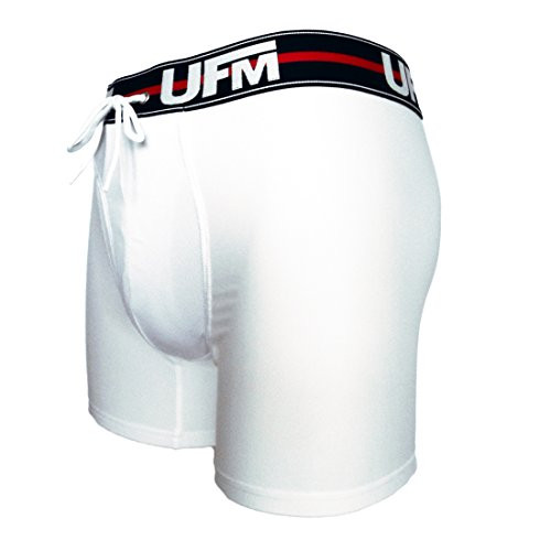 UFM Mens MAX Boxer Briefs with Support Pouch - Maximum Support Patented Adjustable Support Athletic Underwear for Men Breathable Polyester Spandex 6 Inch White 28 - 30