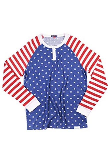 Tipsy Elves Mens American Flag Henley  X-Large Blue