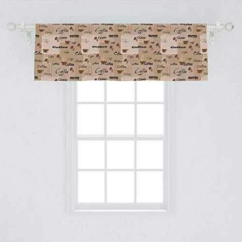 Ambesonne Coffee Window Valance Coffee Words Different Typographies Beans Cups on Abstract Vintage Backdrop Curtain Valance for Kitchen Bedroom Decor with Rod Pocket 54 inch  X 18 inch  Brown Black