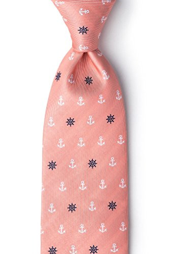 Anchors  and  Ships Wheels Coral Microfiber Extra Long Tie