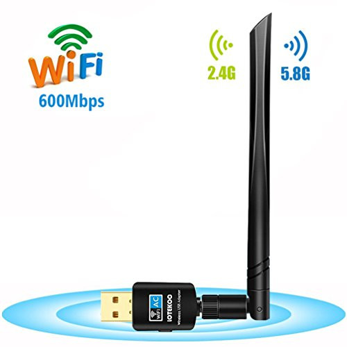 LOTEKOO USB Wireless Network Adapter, Powerful 5dBi Antenna 600Mbps Dual Band (2.4G/150Mbps+5G/433Mbps) USB WiFi Adapter Dongle for Desktop PC Laptop Windows 10/8.1/8/7/XP/Vista, MAC OS 10.4-10.13