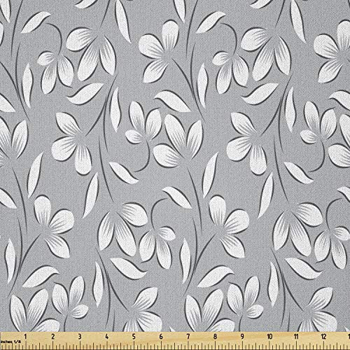 Ambesonne Grey Fabric by The Yard Floral Ornaments Spring Theme Abstract Paisley Antique Vintage Style Illustration Microfiber Fabric for Arts and Crafts Textiles  and  Decor 1 Yard Grey White