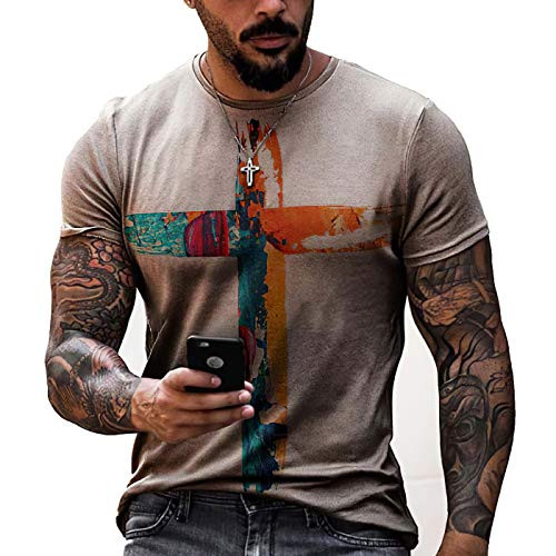 Mens Vintage Oil Painting Faith Jesus Cross Print Casual T-Shirts Christ Crewneck Sweatshirt Short Sleeve Shirts for Men Gray Mens Vintage Oil Painting Faith Jesus Cross Print Casual T-Shirts Christ Crewneck Sweatshirt Short Sleeve Shirts for Men Gray