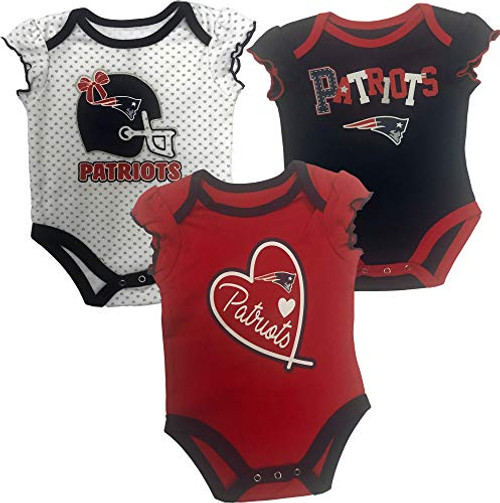 Outerstuff New England Patriots Girls 3 Piece Creeper Bodysuit Set  18 Months