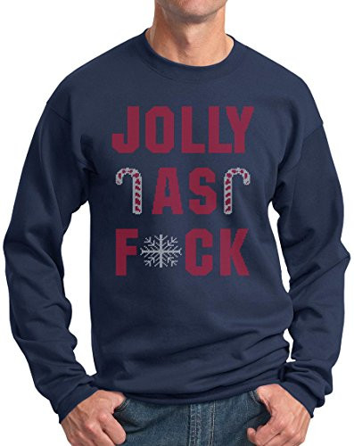 Ugly Christmas Sweatshirt Funny Xmas Crewneck Jolly AF As F FCK Sweater Navy XL