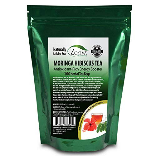 Zokiva Nutritionals - Moringa Hibiscus Tea 100 Bags With Premium Organic Moringa Nutritious Tasty and Naturally Caffeine-Free In Resealable Zip Pouch Zokiva Nutritionals - Moringa Hibiscus Tea 100 Bags With Premium Organic Moringa Nutritious Tasty and Naturally Caffeine-Free In Resealable Zip Pouch