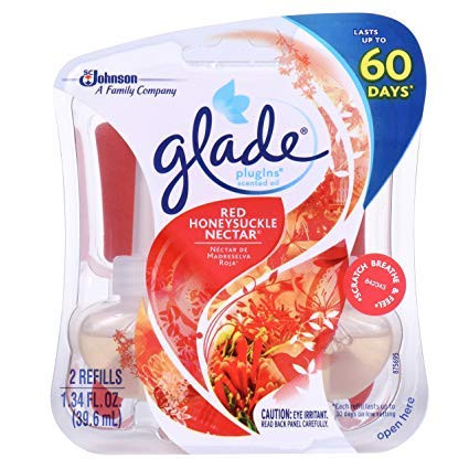 Glade PlugIns Scented Oil Refill Red Honeysuckle Nectar Essential Oil Infused Wall Plug In Up to 50 Days of Continuous Fragrance 1.34 oz Pack of 2