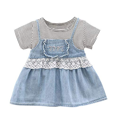 Shan-S Toddler Baby Kids Girls Striped Denim Patchwork Princess Dress Short Sleeveless Clothes