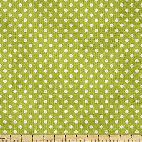 Ambesonne Retro Fabric by The Yard Vintage Old Fashioned 60s 70s Inspired Polka Dots Pop Art Style Art Print Microfiber Fabric for Arts and Crafts Textiles  and  Decor Lime Green and White