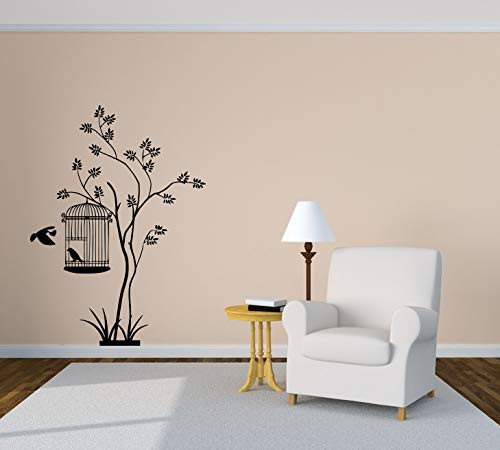 Wall Vinyl Sticker Tree Birds In Cage Plant Garden Animal Mural Decal Art Decor LP2484