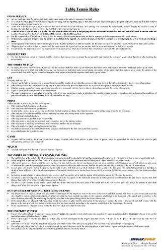 Zieglerworld 11 x 17 Ping Pong Table Tennis Game Laminated Rules  and  Regulation Poster