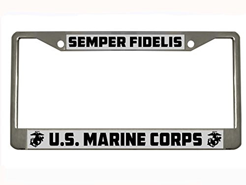 BISIRI Semper Fidelis U.S. Marine Corps Military Chrome Metal Auto License Plate Frame Car Tag Holder BISIRI Semper Fidelis U.S. Marine Corps Military Chrome Metal Auto License Plate Frame Car Tag Holder