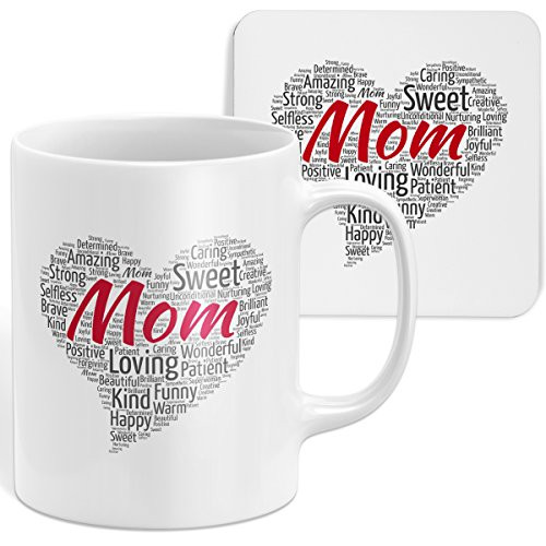 Mom Word Cloud Coffee Mug And Coaster Gift Set - Great Mothers Day Gift or Birthday Gift For Mom