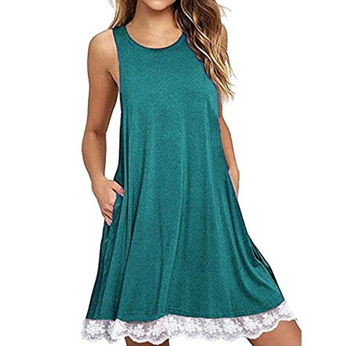 TLOOWY Women Summer Sleeveless Tank Dress Loose Lace Crochet Swing T-Shirt Dress Beach Sundress  Green L TLOOWY Women Summer Sleeveless Tank Dress Loose Lace Crochet Swing T-Shirt Dress Beach Sundress  Green L